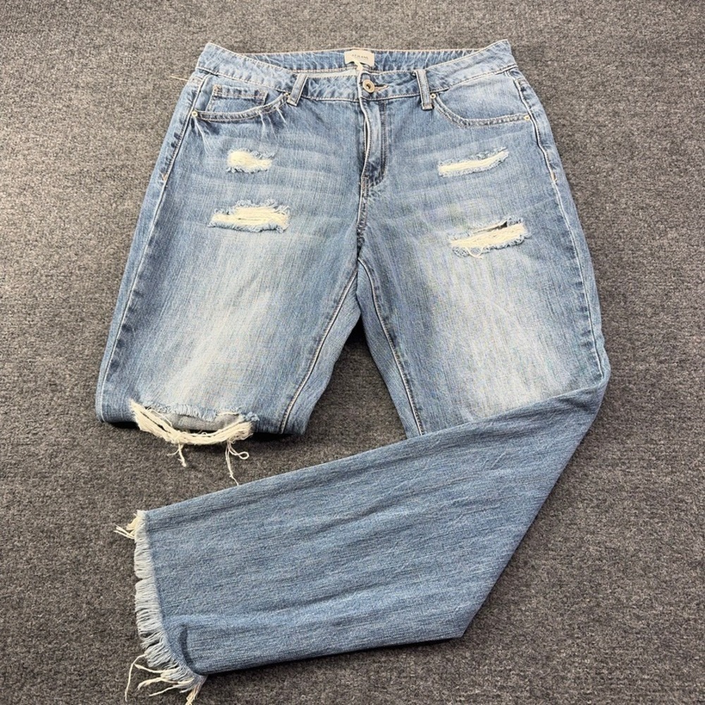 A2 Jeans by S.A. Jeans Distressed Raw Step Hem Straight Leg Denim Blue Size S